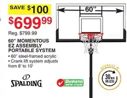 Dunham's Sports SPALDING 60 MOMENTOUS EZ ASSEMBLY PORTABLE SYSTEM offer