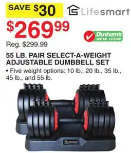 Dunham's Sports LIFESMART 55 LB. PAIR SELECT-A-WEIGHT ADJUSTABLE DUMBBELL SET offer
