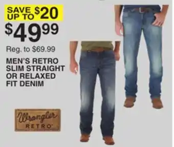 Dunham's Sports WRANGLER MEN'S RETRO SLIM STRAIGHT OR RELAXED FIT DENIM offer