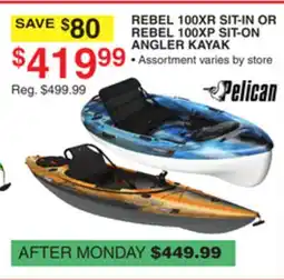 Dunham's Sports PELICAN REBEL 100XR SIT-IN OR REBEL 100XP SIT-ON ANGLER KAYAK offer