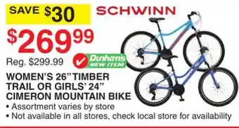 Dunham's Sports WOMEN'S 26 TIMBER TRAIL OR GIRLS' 24 CIMERON MOUNTAIN BIKE offer