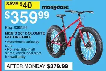 Dunham's Sports MONGOOSE MEN'S 26 DOLOMITE FAT TIRE BIKE offer