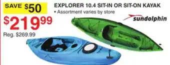 Dunham's Sports SUNDOLPHIN EXPLORER 10.4 SIT-IN OR SIT-ON KAYAK offer