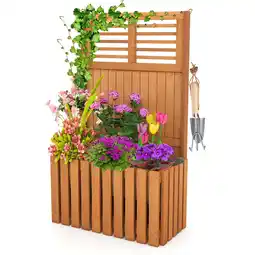 Walmart Costway 1 PCS Wooden Plant Stand Raised Garden Bed with Trellis & Planter Box Privacy Screen offer