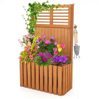 Walmart Costway 1 PCS Wooden Plant Stand Raised Garden Bed with Trellis & Planter Box Privacy Screen offer