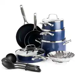 Walmart Blue Diamond 14 Piece Cookware Set, Diamond Infused Ceramic Healthy Nonstick, Blue offer