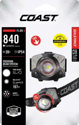 Walmart COAST FL89 650 Lumen Alkaline Dual Power Tri-Color IP54 Rated LED Headlamp, 4.5 oz offer