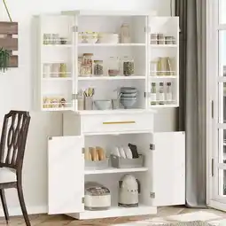 Walmart DEXTRUS 72.4H Kitchen Pantry Cabinet, Pantry Storage Cabinet with Drawer and Shelves, White offer