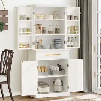 Walmart DEXTRUS 72.4H Kitchen Pantry Cabinet, Pantry Storage Cabinet with Drawer and Shelves, White offer