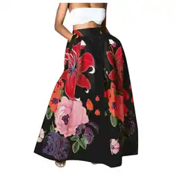 Walmart Humlua Women Bohemian Floral Print Skirt High Waist Party Beach Pocket Long Maxi Skirt offer
