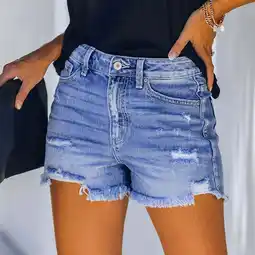 Walmart Sakmal Shorts Womens Jean Blue Cut-off High Waisted 5 Ripped Denim Shorts with Pockets offer