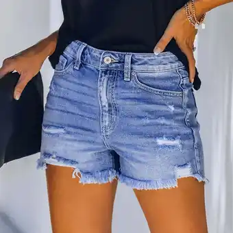 Walmart Sakmal Shorts Womens Jean Blue Cut-off High Waisted 5 Ripped Denim Shorts with Pockets offer