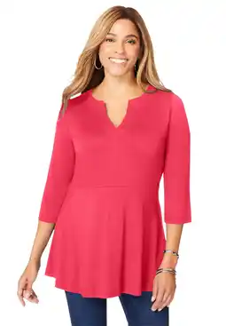 Walmart Jessica London Women's Plus Size Stretch Knit Henley Notch Babydoll Tunic offer