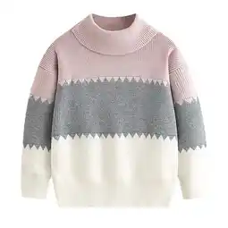 Walmart AherBiu Boys Sweaters Long Sleeve Knitted Pullover Tops Turtleneck Color Blocked Kids Sweater offer
