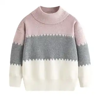 Walmart AherBiu Boys Sweaters Long Sleeve Knitted Pullover Tops Turtleneck Color Blocked Kids Sweater offer