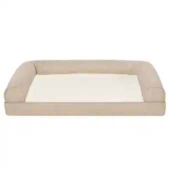 Walmart FurHaven Plush & Performance Linen Orthopedic Sofa Pet Bed for Dogs & Cats - Flax, Medium offer