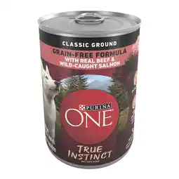 Walmart Purina ONE True Instinct Wet Dog Food, High Protein Soft Beef & Salmon, 13 oz Cans (12 Pack) offer