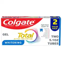 Walmart Colgate Total Active Prevention Whitening Gel Toothpaste, Mint, 2 Pack, 5.1 oz offer