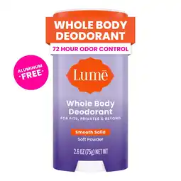 Walmart Lume Whole Body Womens Deodorant - Smooth Solid Stick - Aluminum Free - Soft Powder - 2.6oz offer