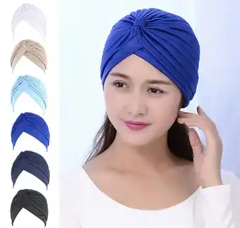 Walmart 5Pcs Women Turban Hat Stretchy Head Wrap Band Chemo Hat Bandana Pleated Cap Head Cover Hats offer