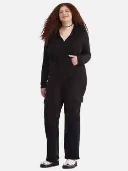 Walmart No Boundaries Brushed Rib Zip Front Hoodie and Flare Pants Set, 2-Piece, Women's Plus offer