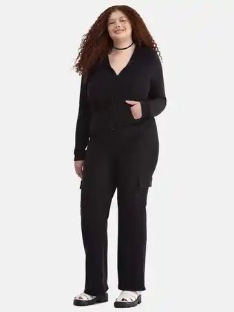 Walmart No Boundaries Brushed Rib Zip Front Hoodie and Flare Pants Set, 2-Piece, Women's Plus offer