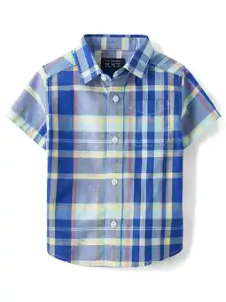 Walmart The Children's Place Baby Toddler Boys Short Sleeve Button Up Shirt, Sizes 6M-5T offer