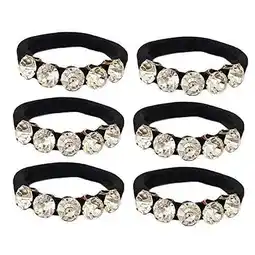 Walmart Vaidehi Black 5 Rhinestone Ponytail Holders Hair Elastic Rubber Bands for Women - Pack of 6 Pieces offer