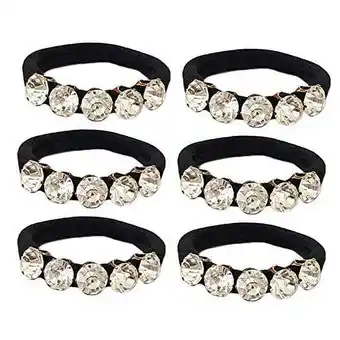Walmart Vaidehi Black 5 Rhinestone Ponytail Holders Hair Elastic Rubber Bands for Women - Pack of 6 Pieces offer