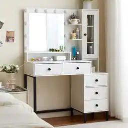 Walmart Ciumeeo Vanity Desk with Mirror and 10 LED Lights, Makeup Vanity Table with 5 Drawers offer