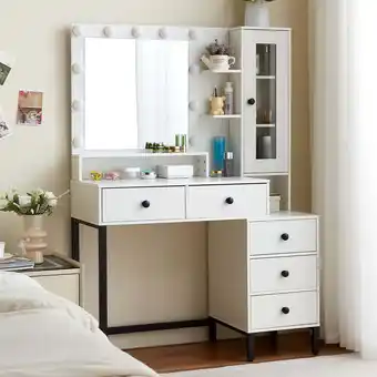 Walmart Ciumeeo Vanity Desk with Mirror and 10 LED Lights, Makeup Vanity Table with 5 Drawers offer
