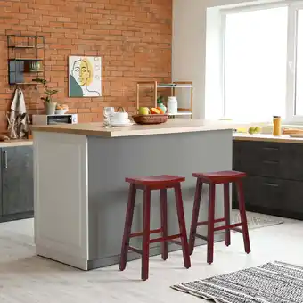 Walmart WestinTrends Reed 29 Inch Saddle Bar Stools Set of 2, Solid Wood Kitchen Bar Height Stools, Cherry offer