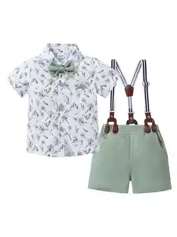 Walmart CARETOO Toddler Boy Clothes Suits Summer Formal Short Shirt Bowtie Suspender Shorts Cotton Fabric offer