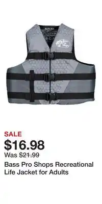 Cabela's Bass Pro Shops Recreational Life Jacket for Adults offer