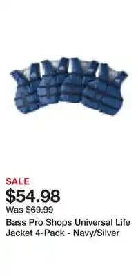 Cabela's Bass Pro Shops Universal Life Jacket 4-Pack - Navy/Silver offer