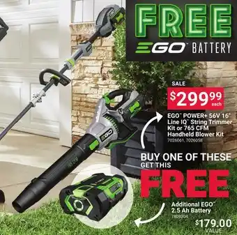 Ace Hardware EGO POWER+ 56V 16 Line IQ String Trimmer Kit or 765 CFM Handheld Blower Kit offer