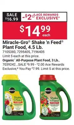 Ace Hardware Miracle‑Gro Shake 'n Feed Plant Food, 4.5 Lb offer