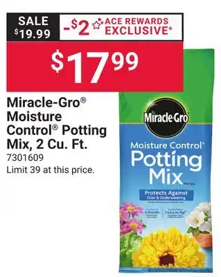 Ace Hardware Miracle‑Gro Moisture Control Potting Mix, 2 Cu. Ft offer