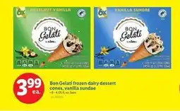 Lidl Bon gelati frozen dairy dessert cones, vanilla sundae offer