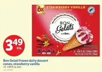 Lidl Bon gelati frozen dairy dessert cones, strawberry vanilla offer