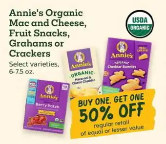 Sprouts Farmers Market Annie's Organic Mac and Cheese, Fruit Snacks, Grahams or Crackers offer