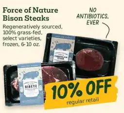 Sprouts Farmers Market Force of Nature Bison Steaks offer