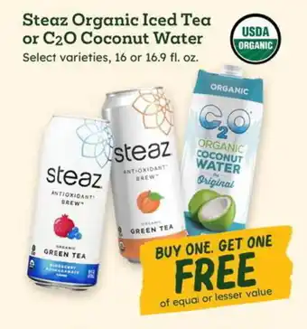 Sprouts Farmers Market Steaz Organic Iced Tea or C20 Coconut Water offer