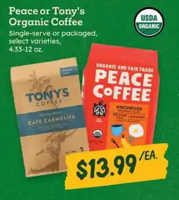 Sprouts Farmers Market Peace or Tony's Organic Coffee offer