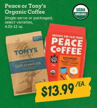 Sprouts Farmers Market Peace or Tony's Organic Coffee offer