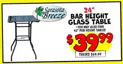 Ollie's 24 BAR HEIGHT GLASS TABLE offer