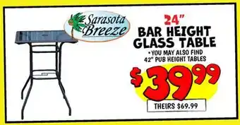 Ollie's 24 BAR HEIGHT GLASS TABLE offer