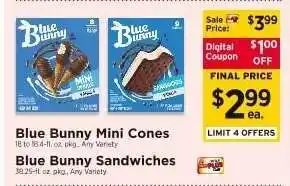 ShopRite Blue Bunny Mini Cones / Blue Bunny Sandwiches offer