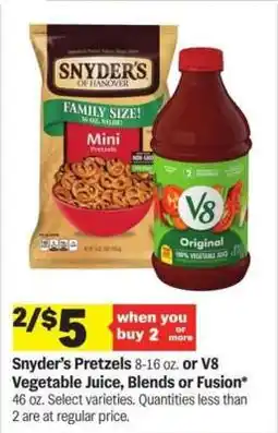 Meijer Snyder’s Pretzels or V8 Vegetable Juice offer