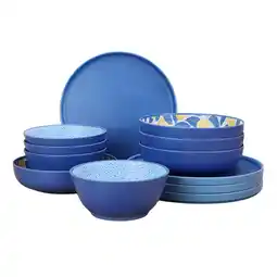 Walmart Mainstays by Becky G. & Alejandra Bamboo Melamine 12-Piece Dinnerware Set, Lemon & Blue offer